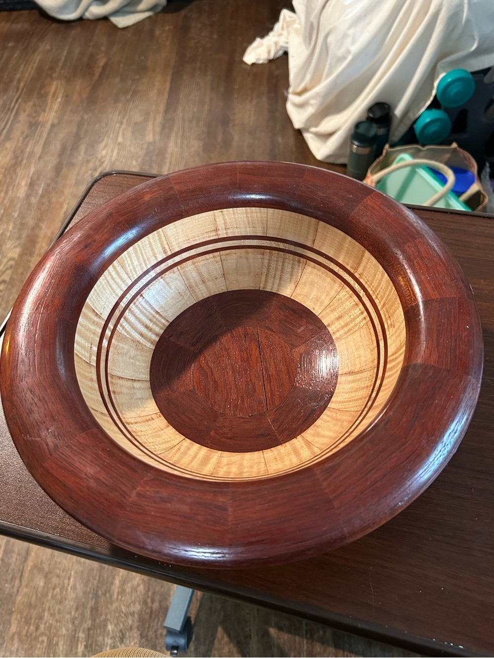 Handcrafted Wooden Serving Bowl - Brown & Cream, 12 1/2” x 3 1/2” maple/Jatoba